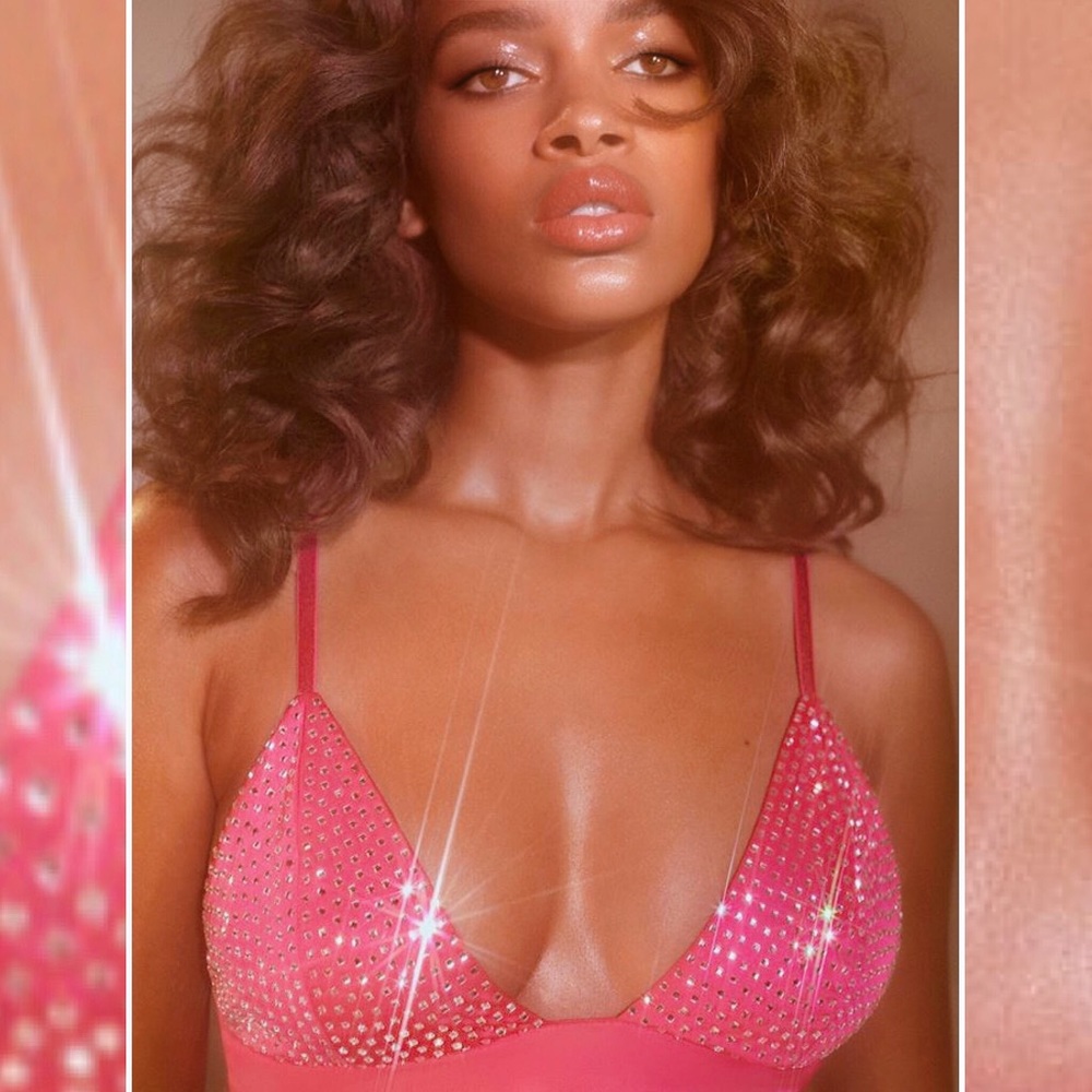 |For Love & Lemons| • Valentines Sparkle Crystal Pink Satin Bralette 🍋✨💫🪞👙💝